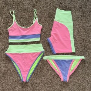Beach Riot Neon Bikini and Shorts Set